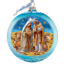 Load image into Gallery viewer, Betelhems Miracle in Blue Lg Glass Ornament by G.Debrekht - Nativity Holiday Decor - 73939B