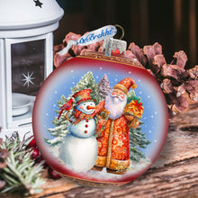 Load image into Gallery viewer, Santas Frosty Friend Lg Glass Ornament by G.Debrekht - Christmas Santa Snowman Decor - 73941