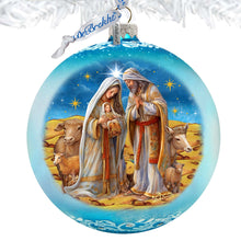 Load image into Gallery viewer, Betelhems Miracle in Blue Lg Glass Ornament by G.Debrekht - Nativity Holiday Decor - 73939B