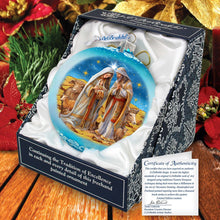 Load image into Gallery viewer, Betelhems Miracle in Blue Lg Glass Ornament by G.Debrekht - Nativity Holiday Decor - 73939B