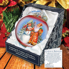 Load image into Gallery viewer, Santas Frosty Friend Lg Glass Ornament by G.Debrekht - Christmas Santa Snowman Decor - 73941