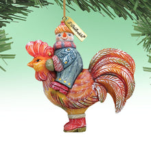 Load image into Gallery viewer, Snowman Riding Rooster Sculpted Hand-Painted Christmas Ornament by G. DeBrekht - Christmas Santa Snowman Decor - 63134