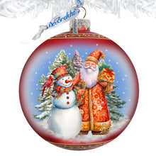 Load image into Gallery viewer, Santas Frosty Friend Lg Glass Ornament by G.Debrekht - Christmas Santa Snowman Decor - 73941