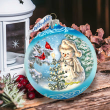 Load image into Gallery viewer, Glowing Snowman Lg Glass Ornament in Blue by Gelsinger - Christmas Decor - 73926B-DG