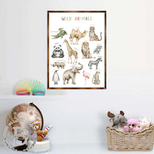 Load image into Gallery viewer, Wild Animals Kids Room Decor - Montessori Wooden Poster - Homeschool I Educational Poster - Classroom Decor - Playroom Art - 310219