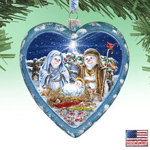 Load image into Gallery viewer, Snow Family Nativity Heart Glass Ornament Limited Edition by D. Gelsinger - Christmas Decor - 738-102-DG