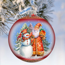 Load image into Gallery viewer, Santas Frosty Friend Lg Glass Ornament by G.Debrekht - Christmas Santa Snowman Decor - 73941