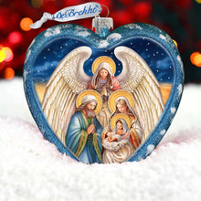 Load image into Gallery viewer, Angel's Divine Presence Nativity Heart Glass Ornament by G. Debrekht - Nativity Holiday Decor - 738-094