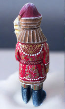 Load image into Gallery viewer, carved russian santa- red and gold coat with striped pants