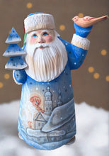 Load image into Gallery viewer, carved russian santa- blue coat with angel