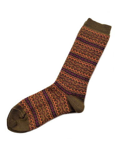 Tey-Art Alhambra Striped Alpaca Socks- Olive, Medium
