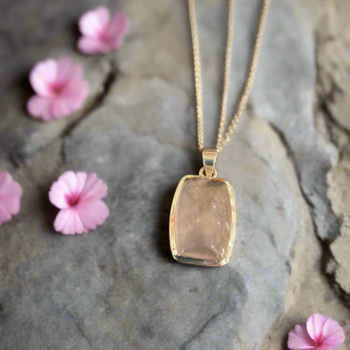 Hand Crafted Rose Quartz Pendant Set In Sterling Silver