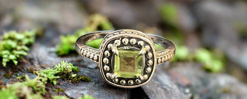 Hand Crafted Bali Style Peridot Ring Set In Sterling Silver- Size 7