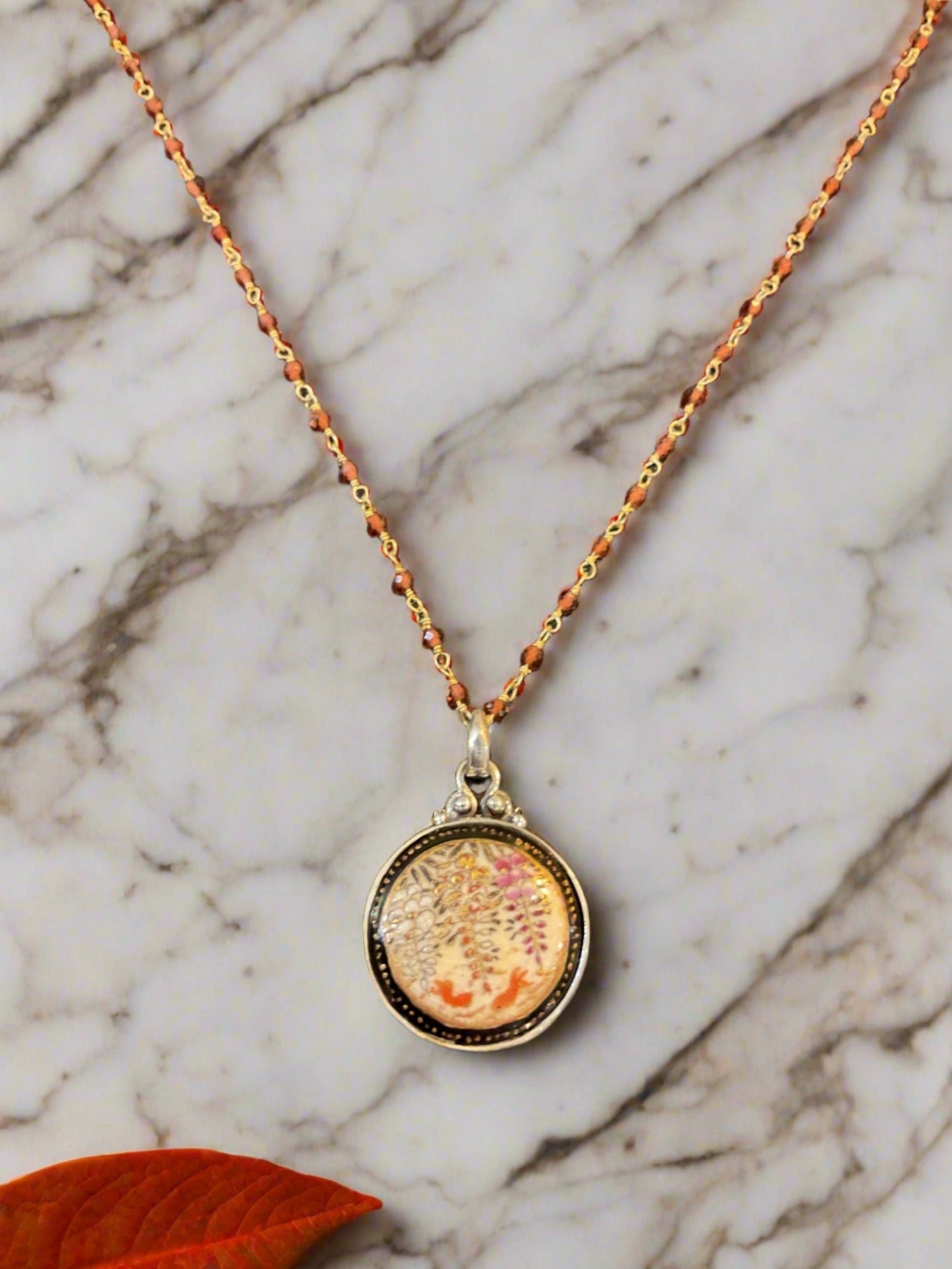 Antique Necklace- Hand Painted Satsuma Porcelain Button