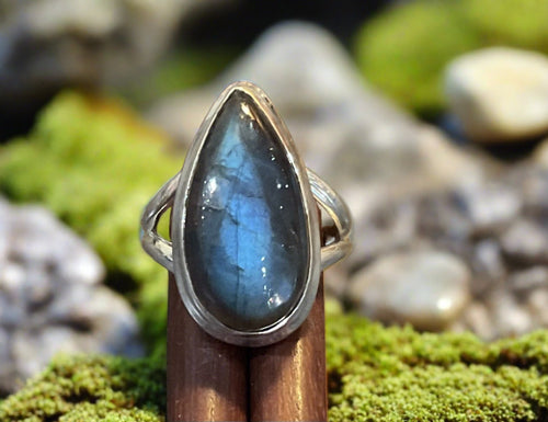 Hand Crafted Labradorite Ring Set In Sterling Silver -Size 8