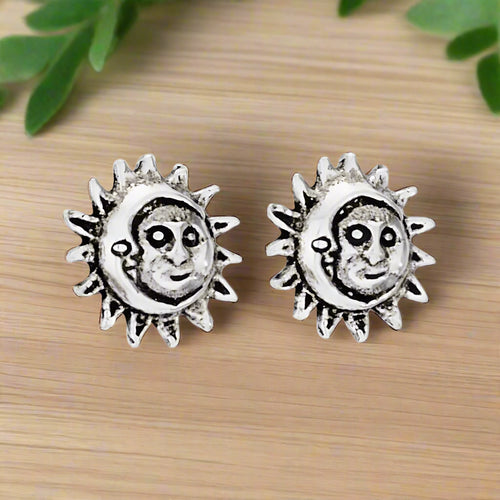 Tiger Mountain Moon and Sun Sterling Silver Stud Earrings-E4873