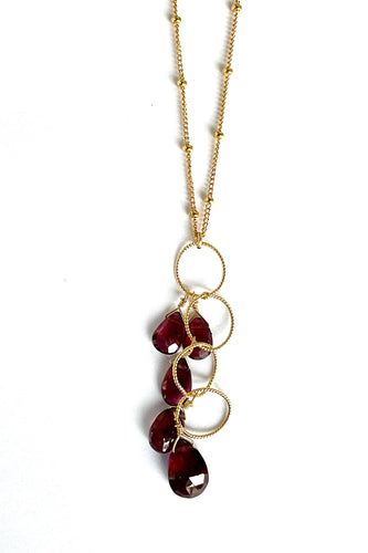 Pom Jewelry Pink Garnet Necklace In Gold Fill