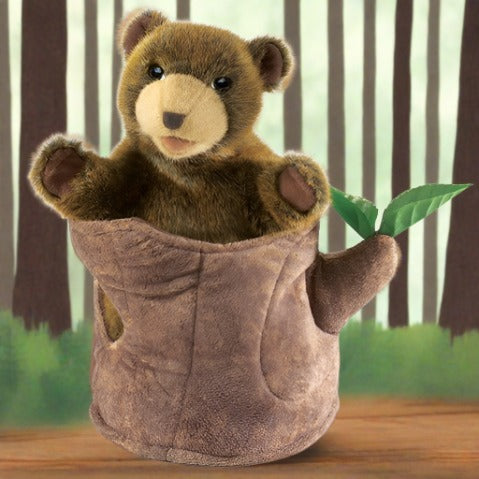 Folkmanis Bear In Tree Stump Hand Puppet