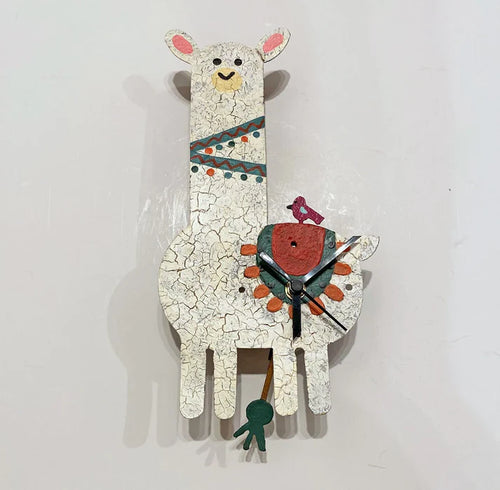 Oxidos White Alpaca Wall clock with Bird