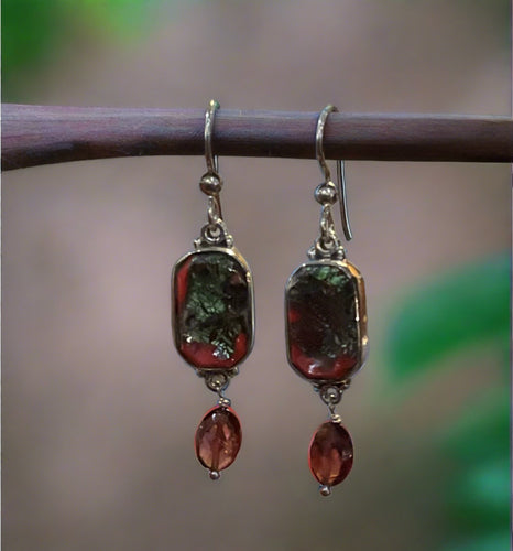 Antique Leo Popper Button Earrings With Garnet Drop