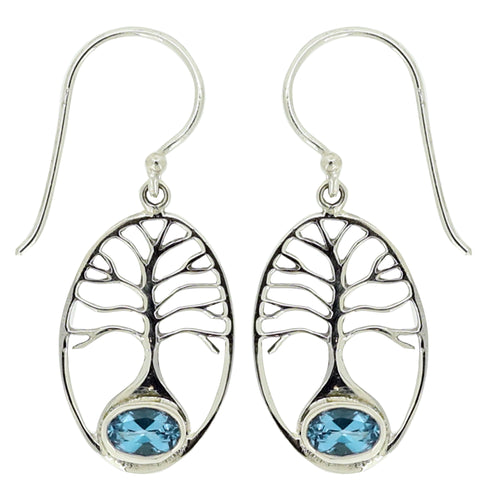 Vera Wolf Swiss Blue Topaz Tree Of Life Earrings Set In Sterling Silver