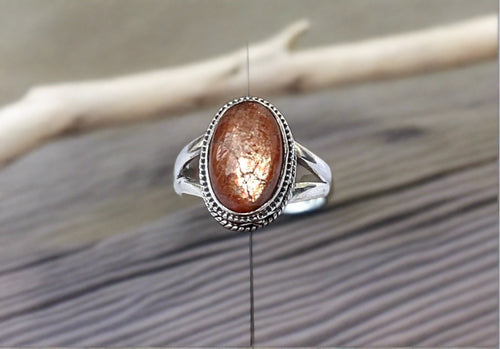 Bali Style Sunstone Ring Set In Sterling Silver- Size 8