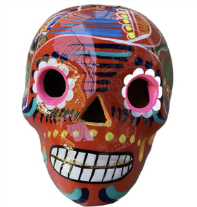 Sugar Skull Large Double Fired Ceramic Mexico Folk Art Day of the Dead-Large, Orange