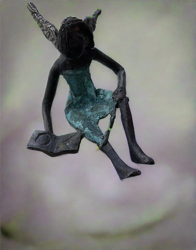 Kofi Awudu Lost Wax Bronze Statue- Sitting Fairy With Book