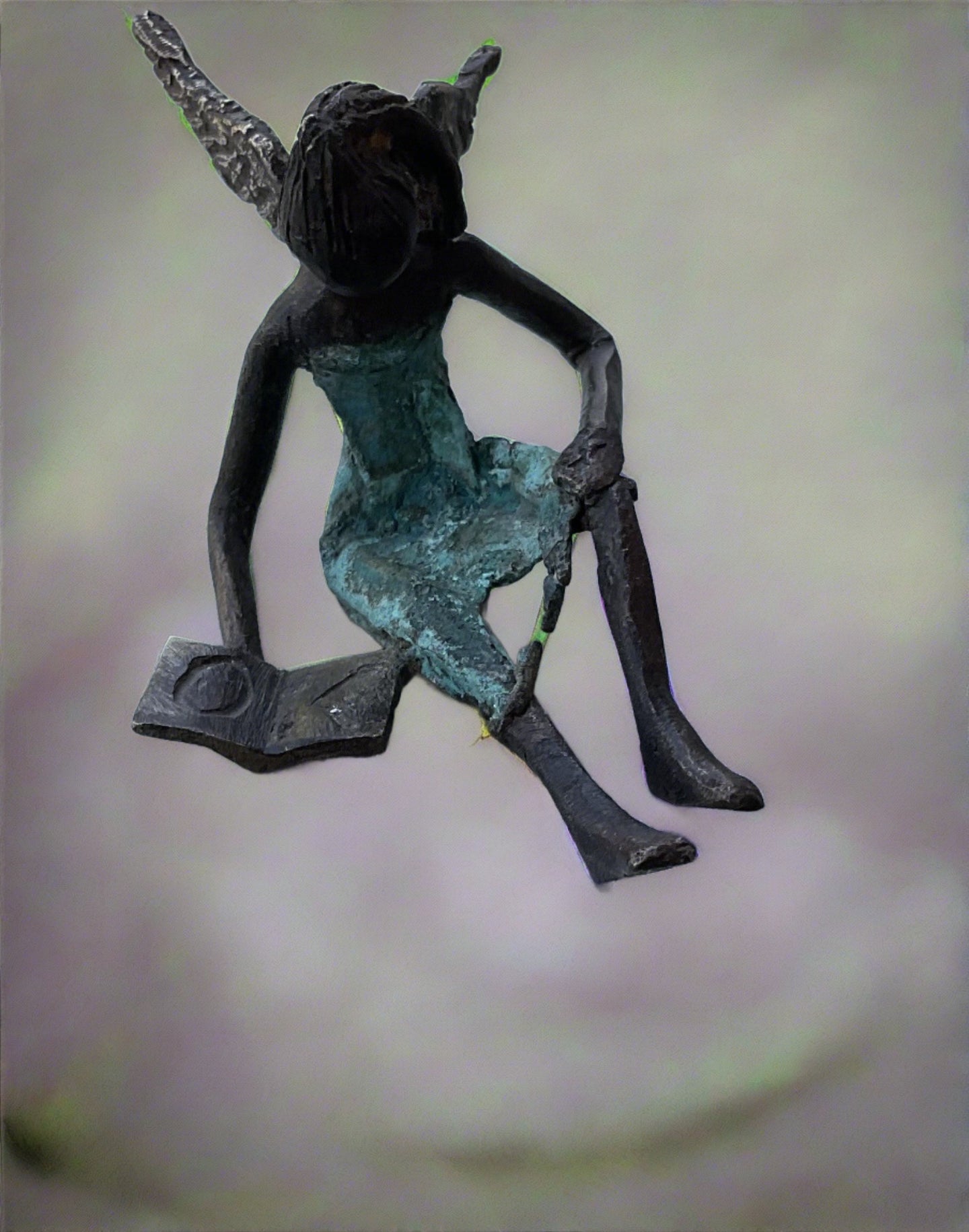 Kofi Awudu Lost Wax Bronze Statue- Sitting Fairy With Book