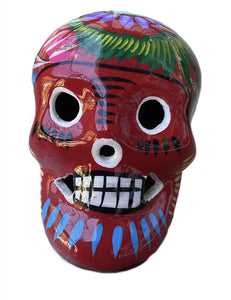 Sugar Skull Double Fired Ceramic Mexico Folk Art Day of the Dead-Small, Red