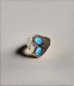 Hand Crafted Native American Turquoise Sterling Silver Ring- Size 12