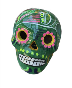 Sugar Skull Large Double Fired Ceramic Mexico Folk Art Day of the Dead-Large, Green