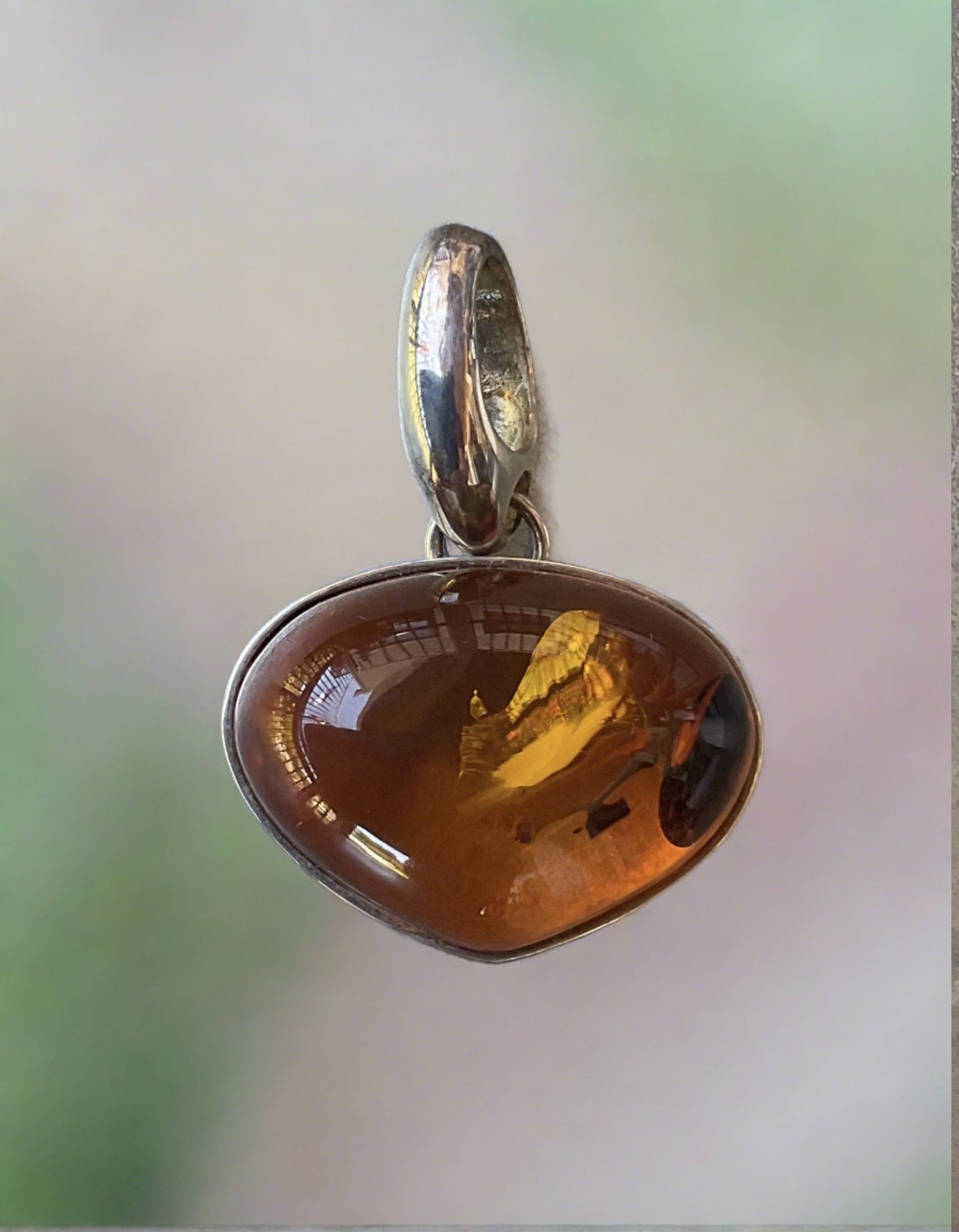 Hand Crafted Baltic Amber Pendant Set In Sterling Silver
