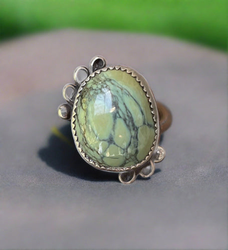 Hand Crafted Native American Green Turquoise and Sterling Silver Ring- Size 6