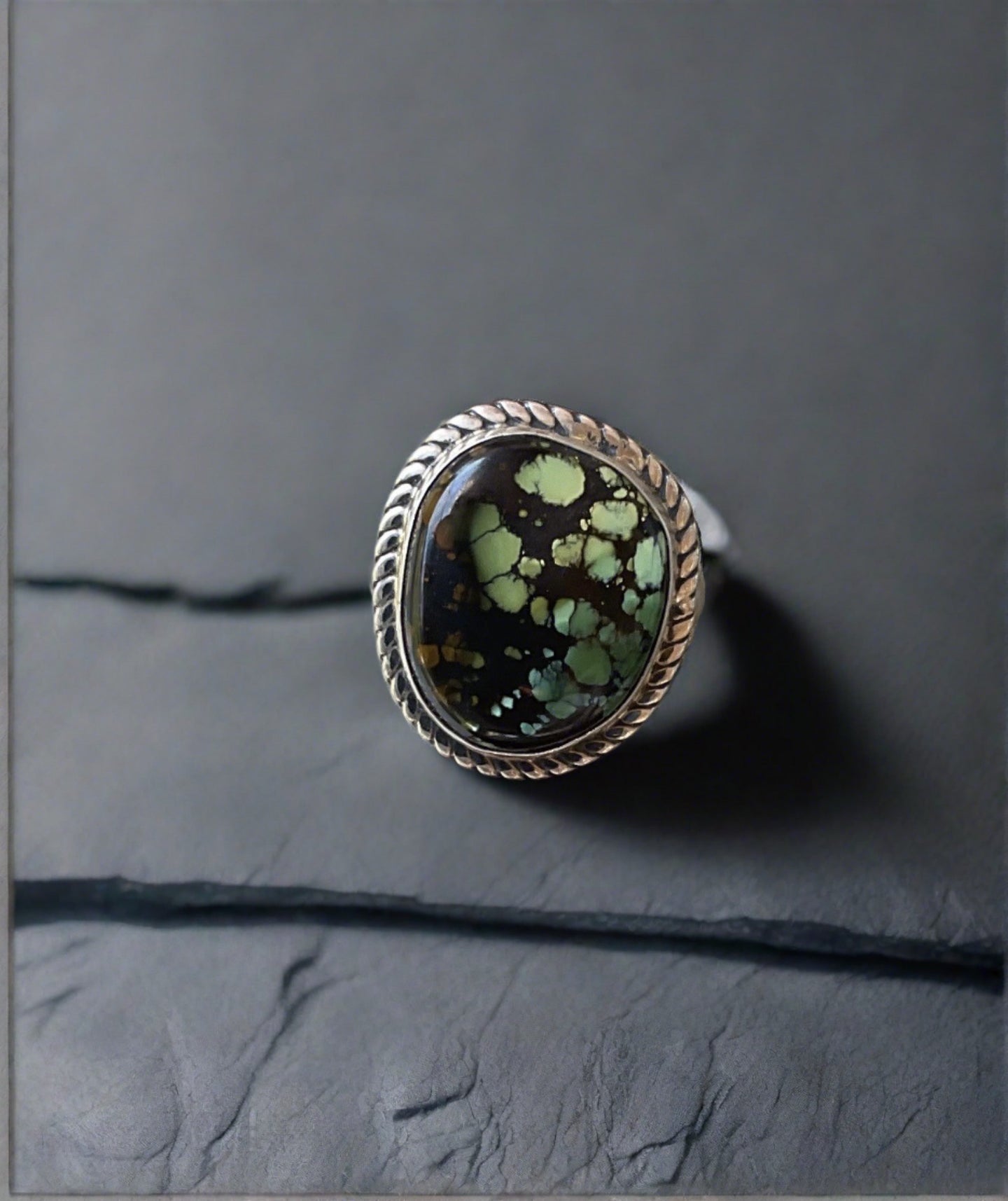 Hand Crafted Native American Green Turquoise Ring- Size 10