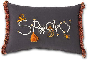 K&K Interiors 18.5 Inch Rectangular Halloween Stitched Spooky Pillow, Orange and Black