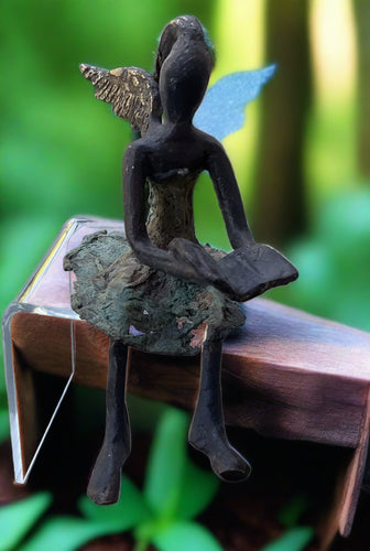 Kofi Awudu Lost Wax Bronze Statue- Sitting Fairy With Open Book