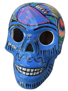 Sugar Skull Large Double Fired Ceramic Mexico Folk Art Day of the Dead-Blue XXL