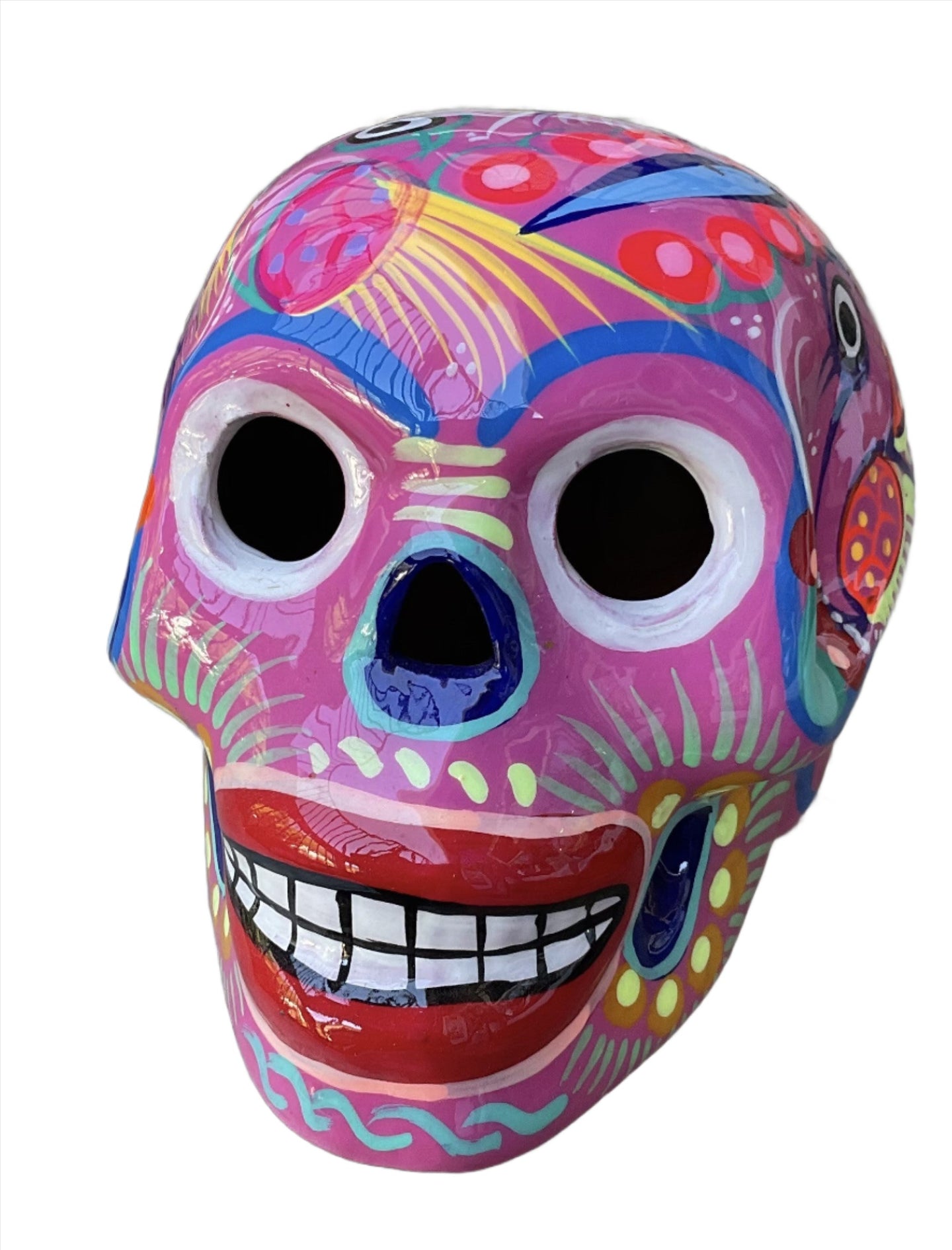 Sugar Skull  Double Fired Ceramic  Mexico Folk Art Day of the Dead-Pink XL