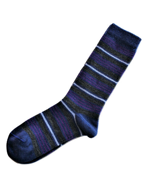 Tey Art Kelly Striped Alpaca Socks, Blue-Medium
