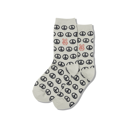 HOTSOX KID'S PEACE SIGNS CREW SOCKS- L/XL