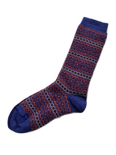 Tey-Art Alhambra Striped Alpaca Socks- Blue, Medium