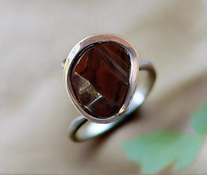 Hand Crafted Cherry Baltic Amber Ring In Sterling SIlver- Size 8