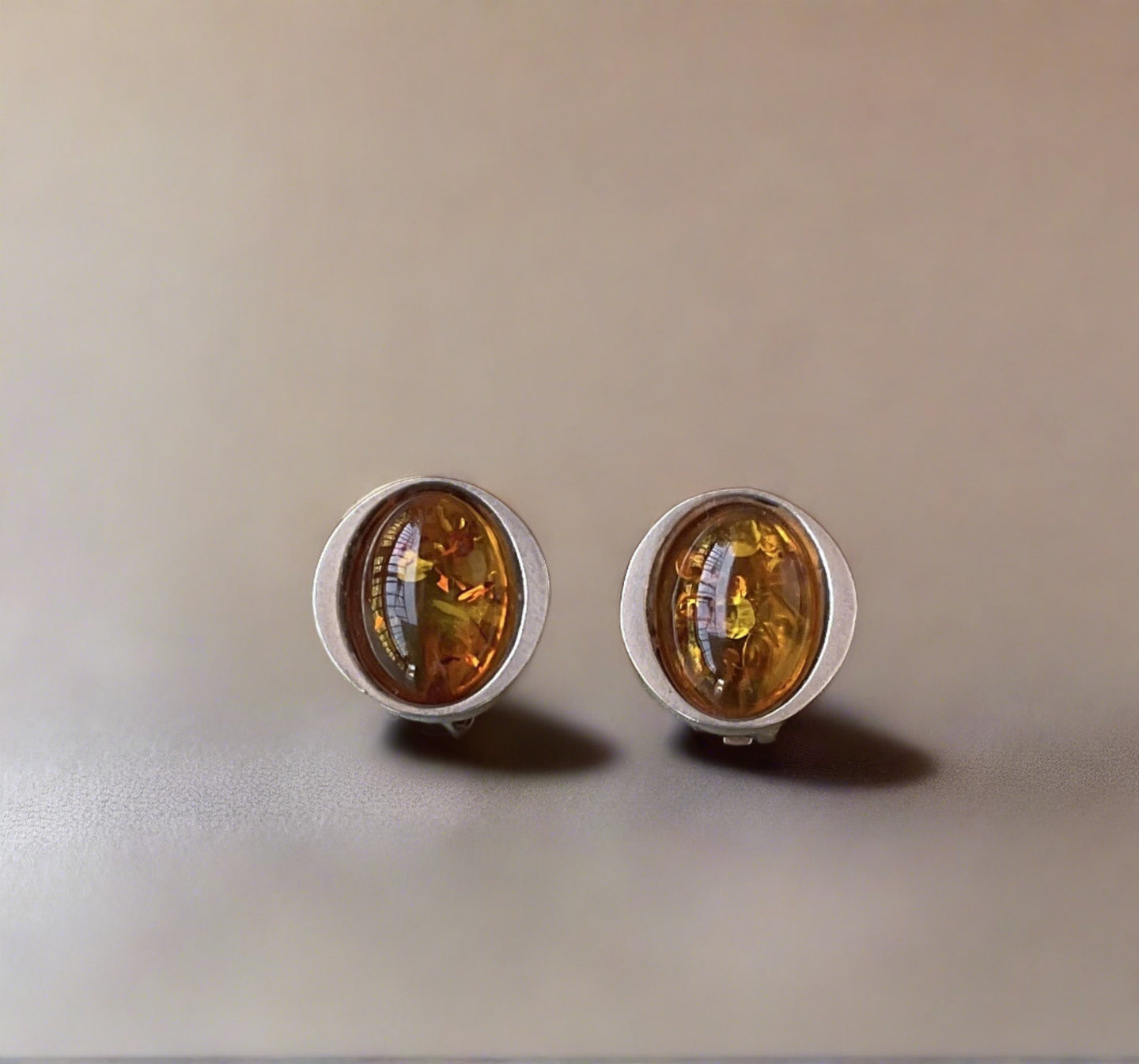 Hand Crafted Baltic Amber Clip-On Earrings In Sterling Silver Media 1 of 1