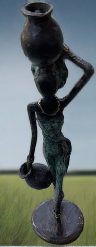 Kofi Awudu Lost Wax Bronze Statue- Woman with Water Jugs