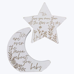 Young's Inc. WOOD STAR & MOON BABY TABLETOP SIGN