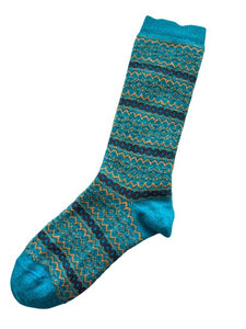 Tey-Art Alhambra Striped Alpaca Socks- Turquoise, Medium