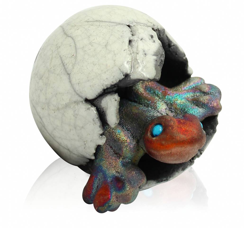 Raku Potteryworks Multicolor Copper Gecko with Medium Crackle Egg