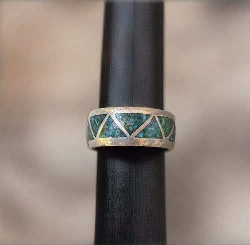 Hand Crafted Native American Turquoise Ring In Sterling Silver- Size 5