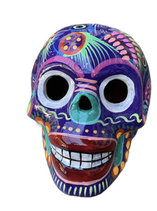 Sugar Skull Large Double Fired Ceramic Mexico Folk Art Day of the Dead-Purple, XL